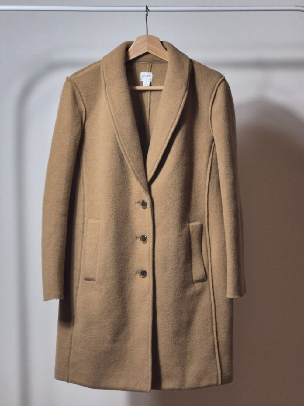 J.Crew Factory Boiled Wool Topcoat Womens 2 Camel Shawl Collar AB477